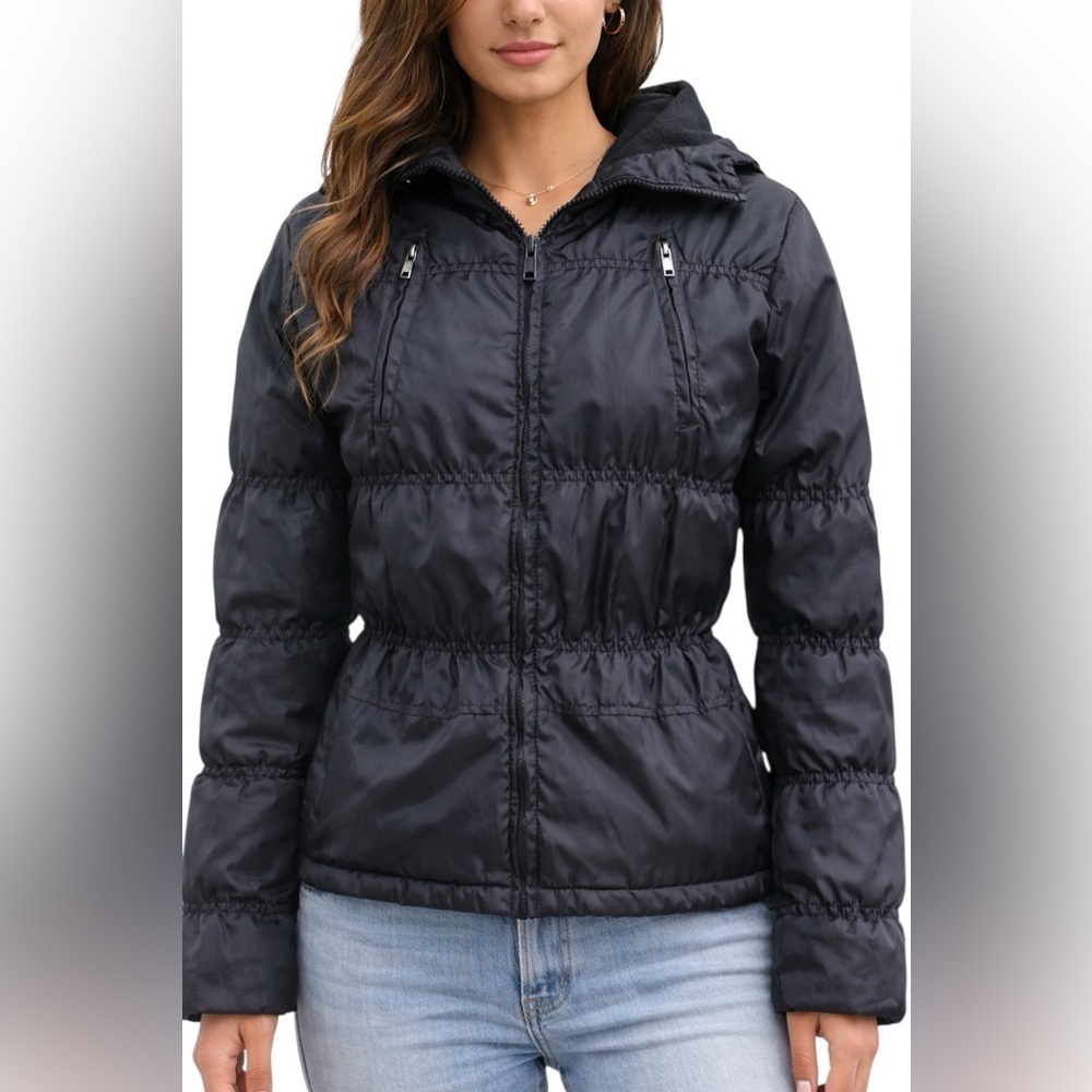 What’s Hot Black Puffer Jacket Hooded Fleece Lined Women’s Size Large